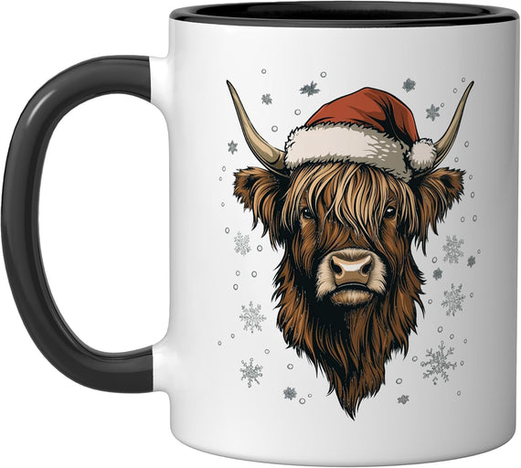 Highland Cow Santa Hat Funny Cute Animal Farmer Christmas Ceramic Mug