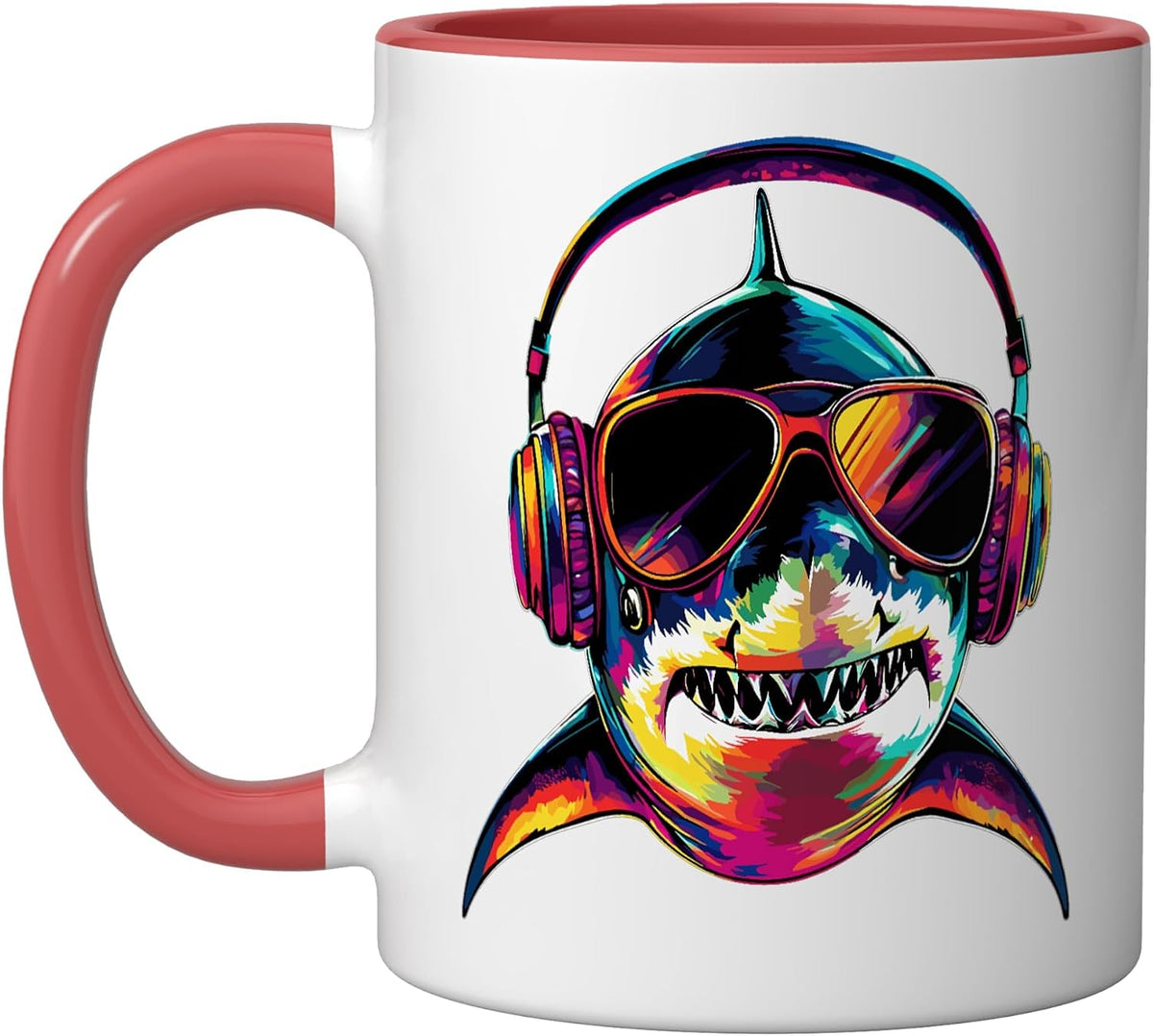 Colorful Dj Shark Headphones Music Lover Ceramic Mug