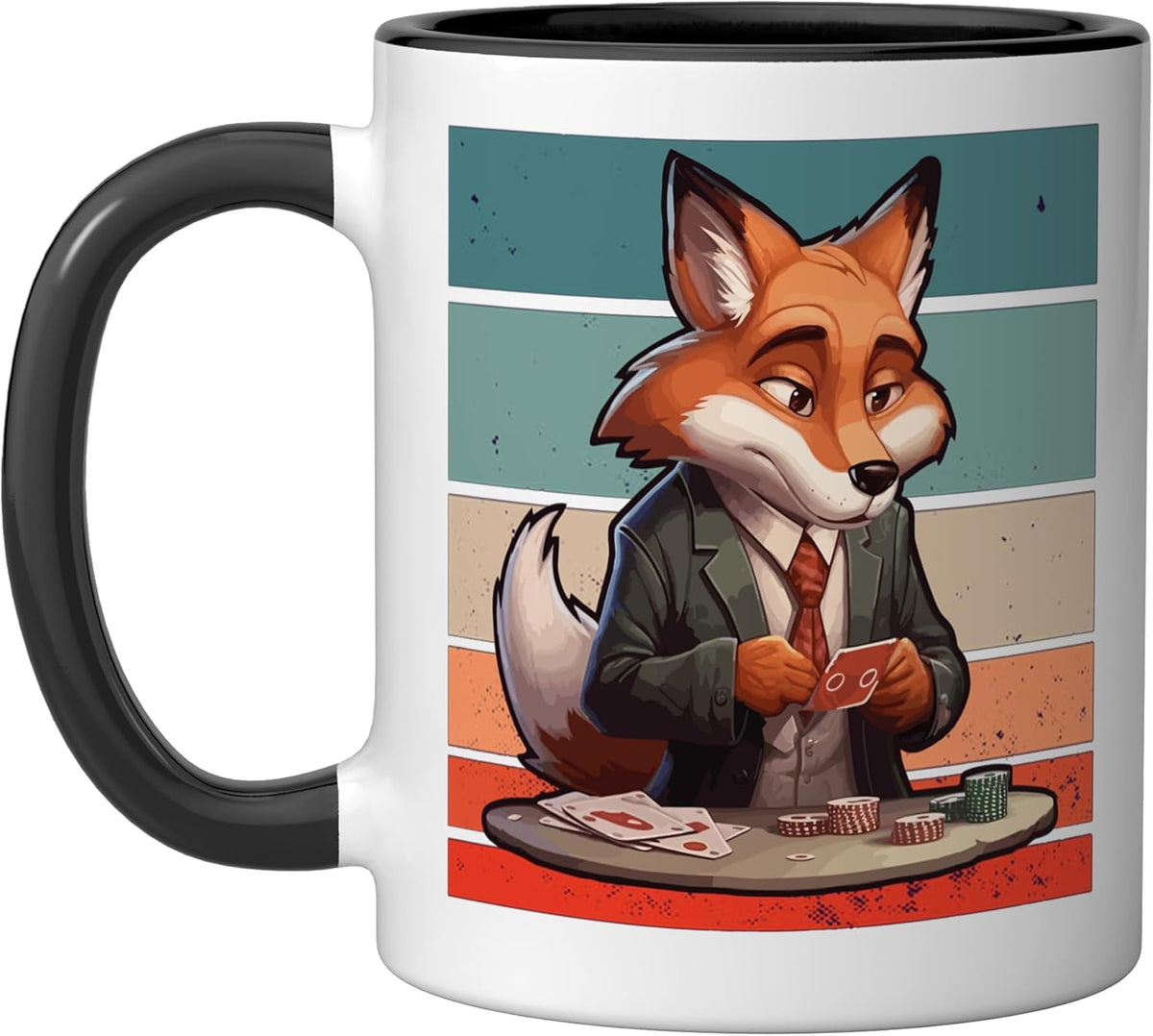 Poker Fox Animal Casino Imagery Clever Fox Table Focused Ceramic Mug