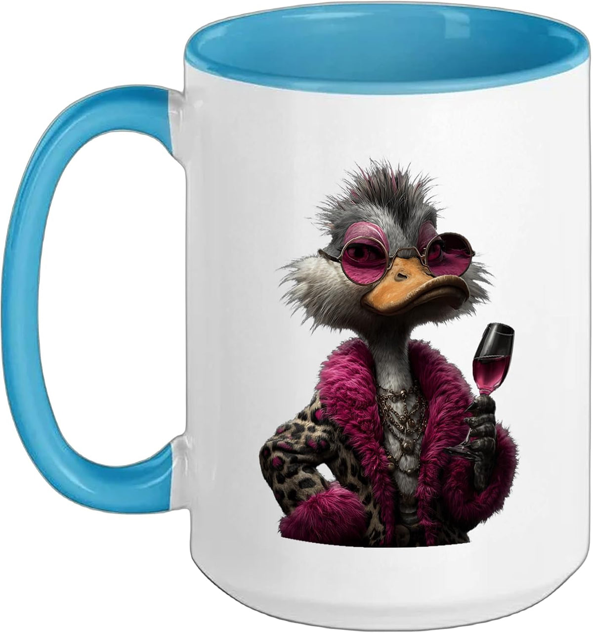 Stylish Ostrich Portrait Animal Lover Graphic Pink Glasses Ceramic Mug