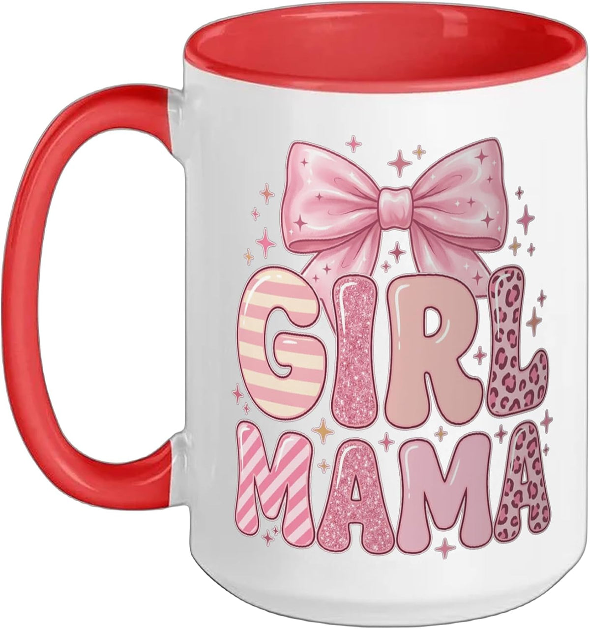 Mom Girl Mama With Pink Bow Cute Mother Daughter Christmas Ceramic Mug