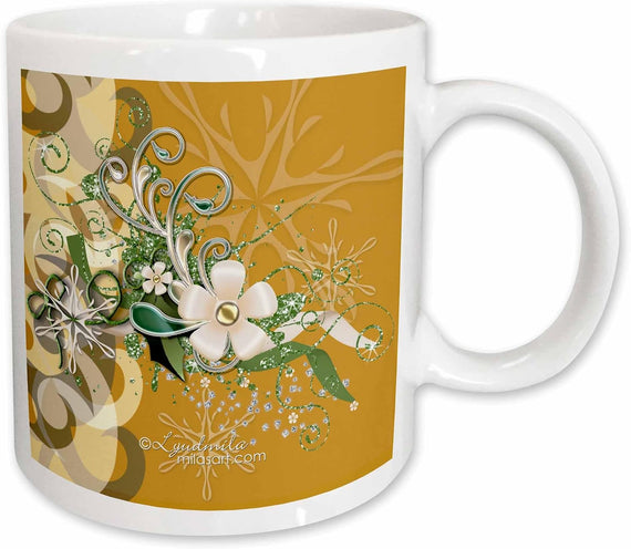Gold Floral Snowflake Ornament Ceramic Mug