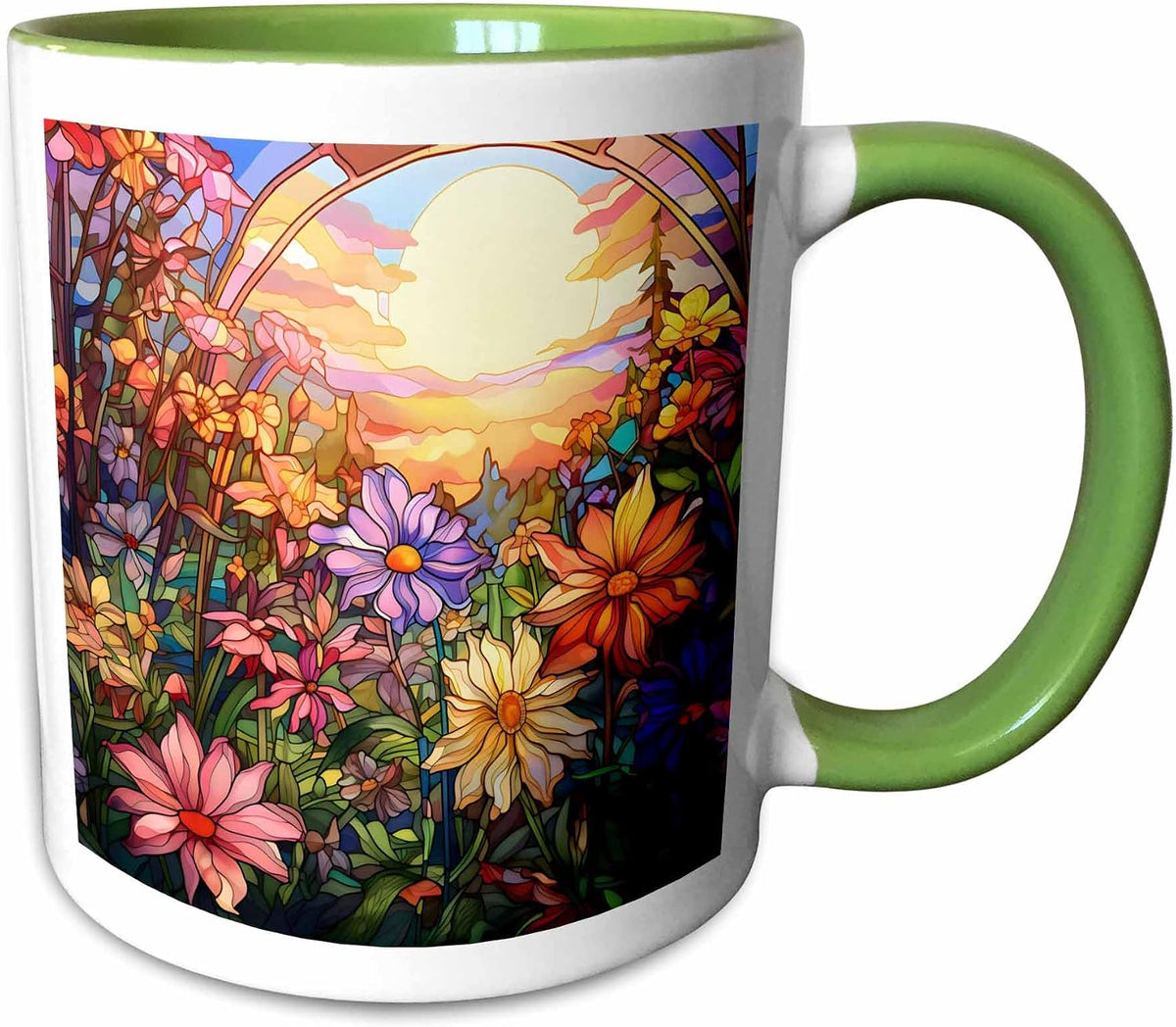 Pretty Sunset Image Of Stained Glass Flower Ceramic Mug