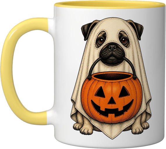 Spooky Pug Pumpkin Ghost Halloween Dog Lover Ceramic Mug
