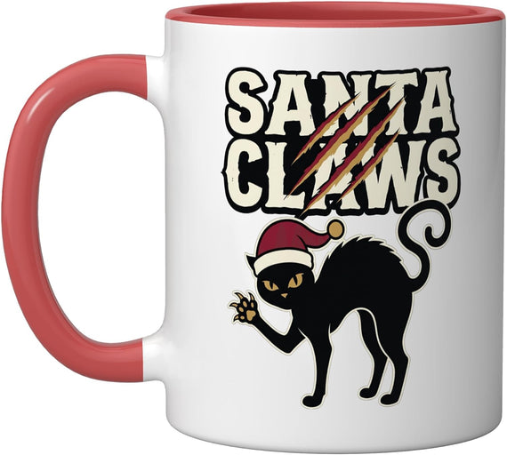 Santa Claws Black Cat Arched Back Halloween Funny Pun Design Mug