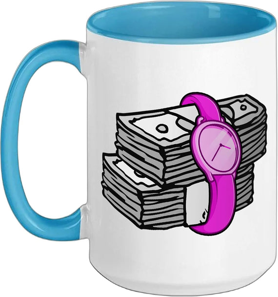 Pink Time/Money Pink Graphic Ceramic Mug