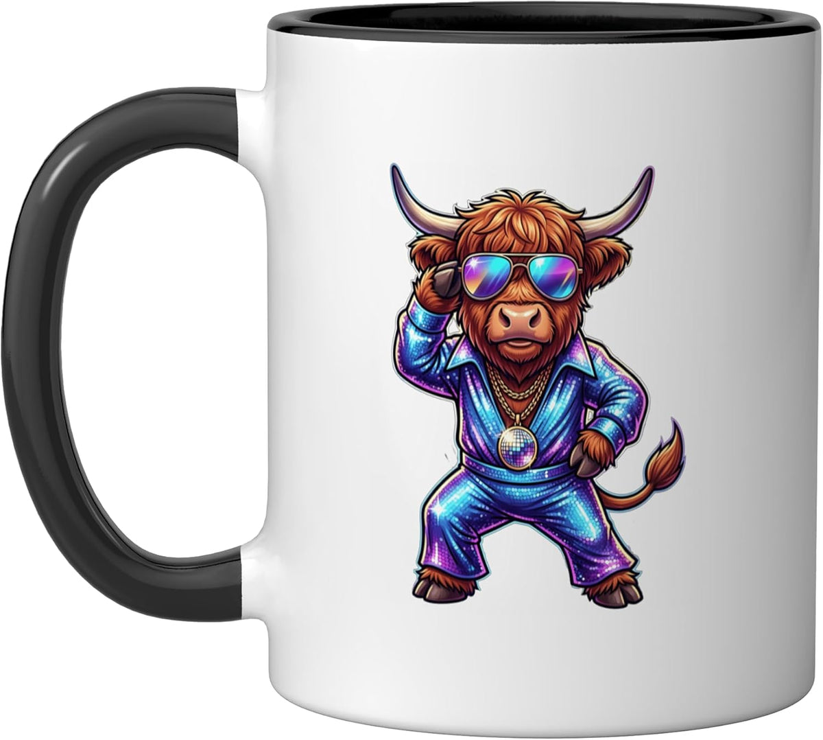 Disco Ball Highland Cow Dancing Club Disco Dance Party Ceramic Mug