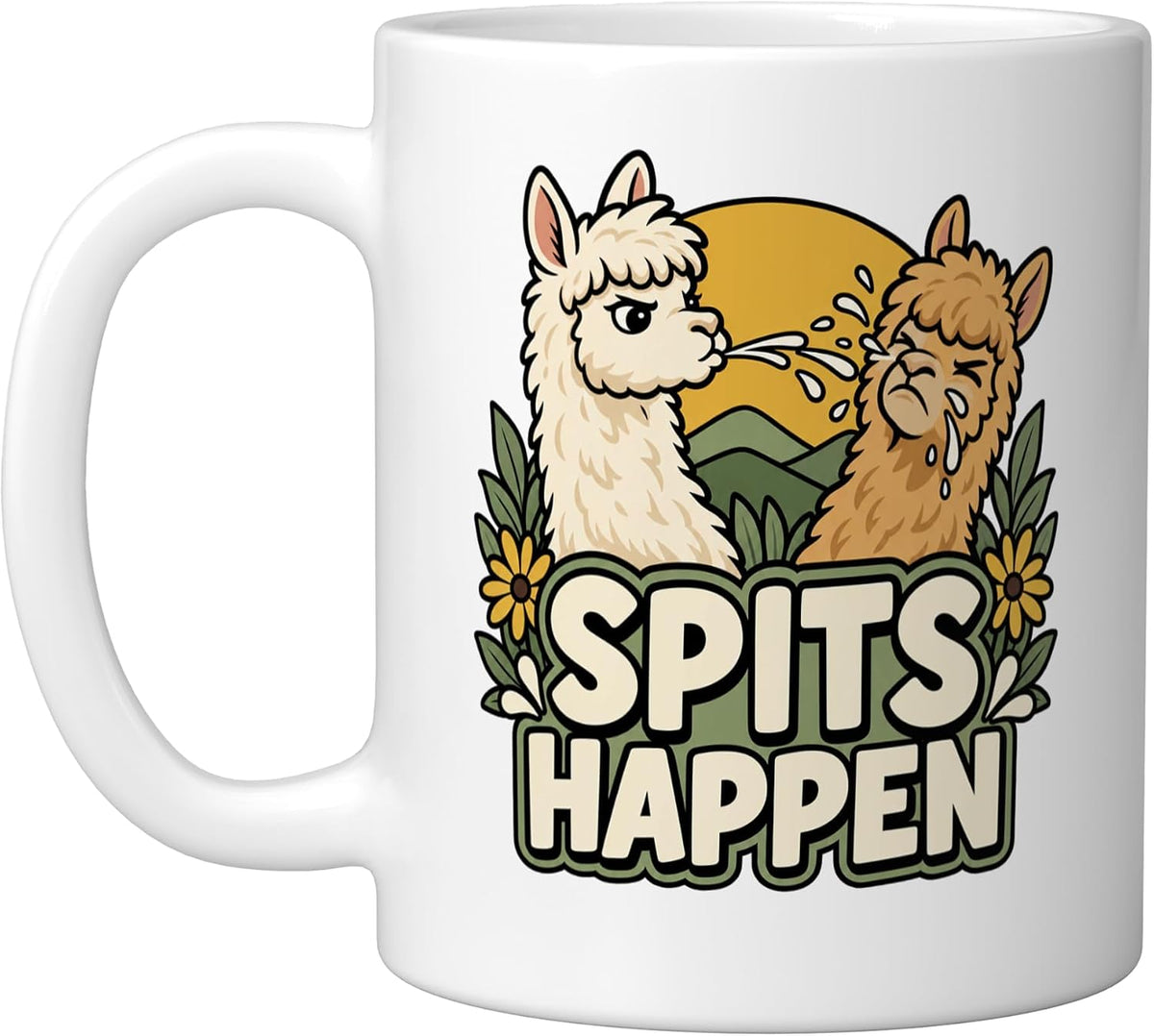 Alpaca Spits Happen Funny Alpaca Farm Llama Owner Ceramic Mug