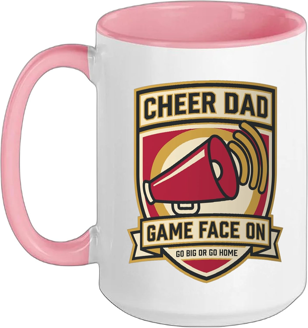Cheer Dad Megaphone Football Fan Varsity Crest Badge Ceramic Mug