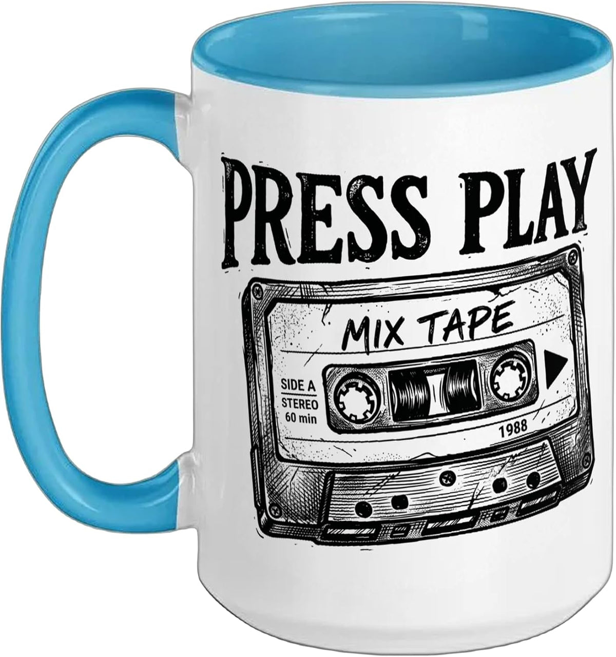 Retro 1980 Mix Tape Sketch Press Play Graphic Ceramic Mug