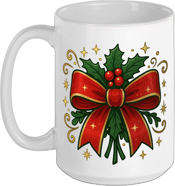 Cute Christmas Bow Holiday Winter Coffee Tea Cup for Women Ceramic Mug