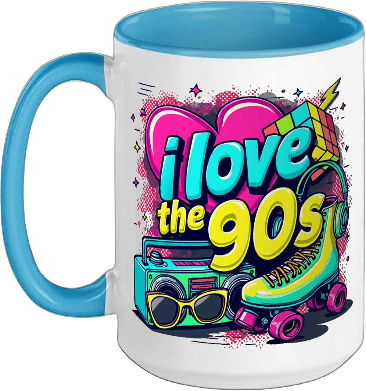 I Love The 90s Retro Boombox Roller Skate Ceramic Mug