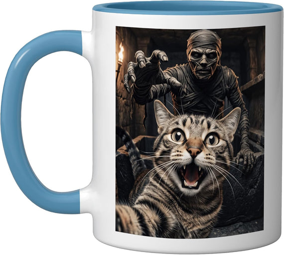 Funny Halloween Selfie Cat Mummy Sarcophagus Monster Ceramic Mug