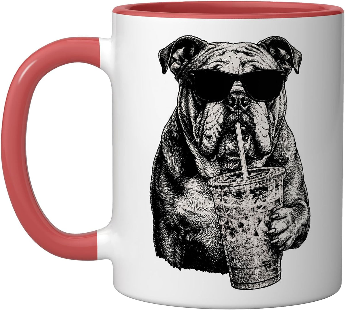 Funny English Bulldog Drinking Iced Coffee Humor Ceramic Mug