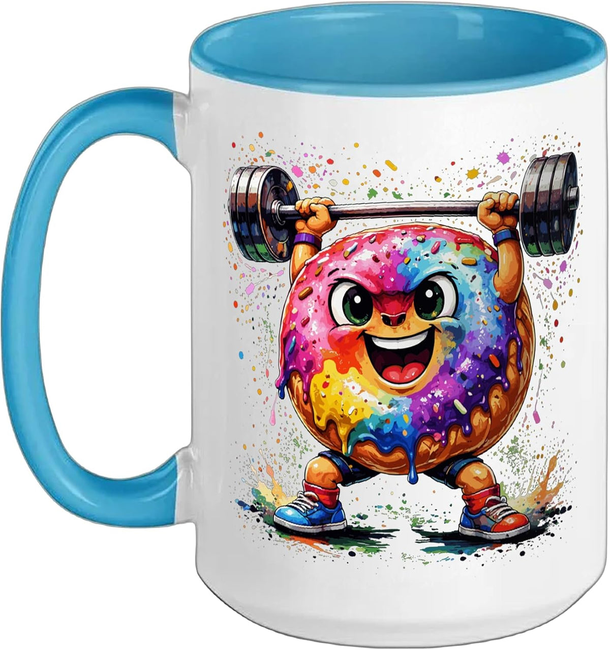 Splash Art Donut Weightlifting Weightlifter Weights Ceramic Mug