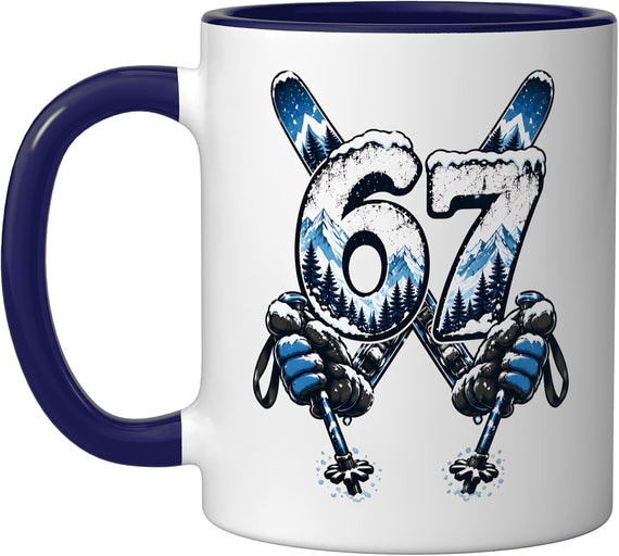 Skiing Six Seven Meme Snow Mountain Skier Winter Ceramic Mug