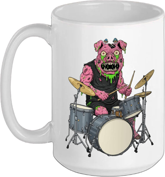 Zombie Pig Drummer Hardcore Punk Rock Drum Kit Ceramic Mug