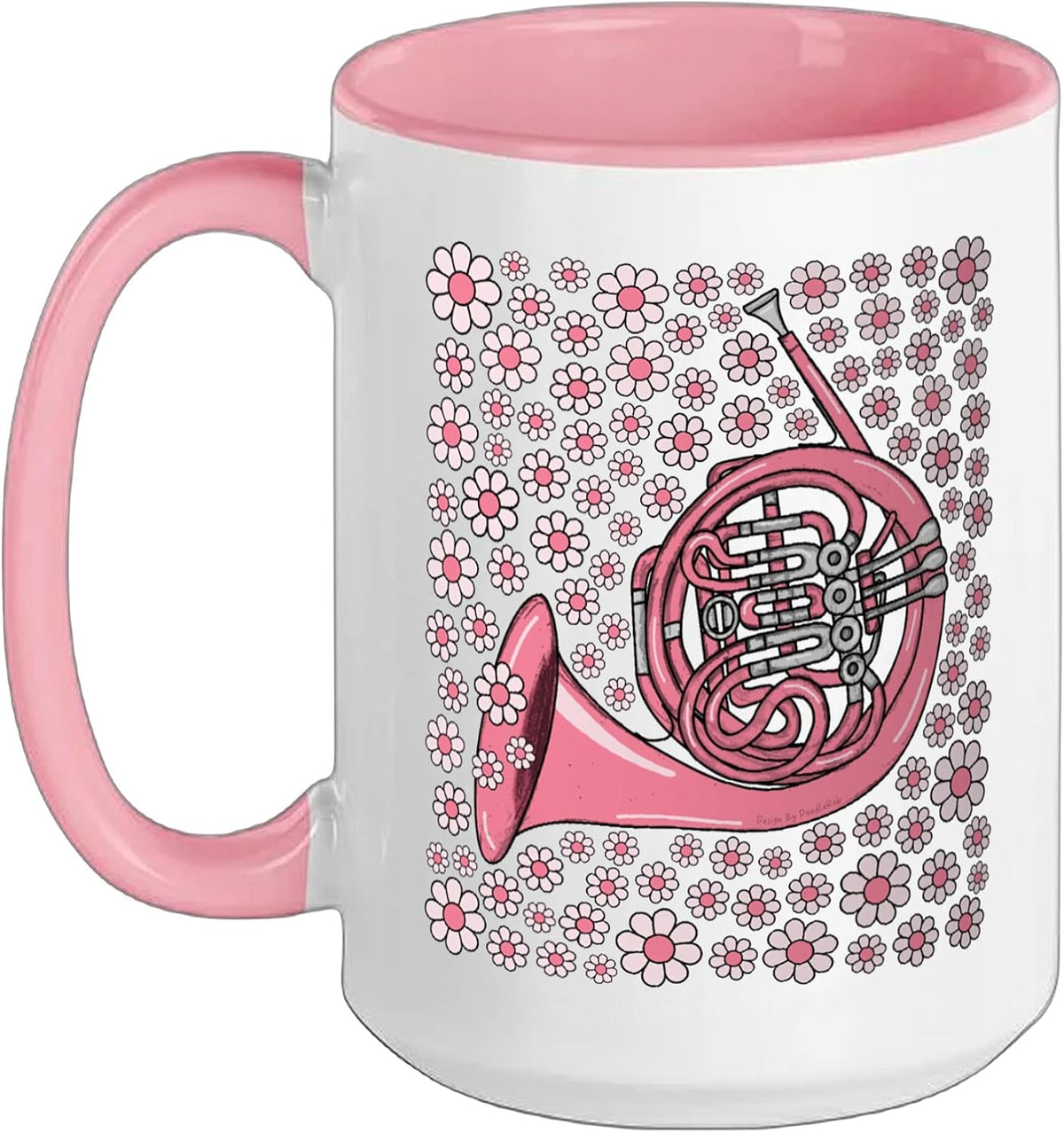 French Horn Floral Pink Flowers Hornist Spring Summer Ceramic Mug