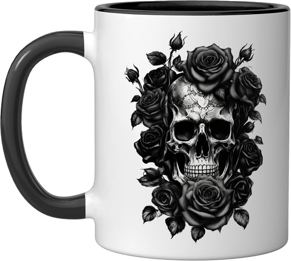 Skeleton Metalhead Skulls And Roses Metal Rock Halloween Ceramic Mug