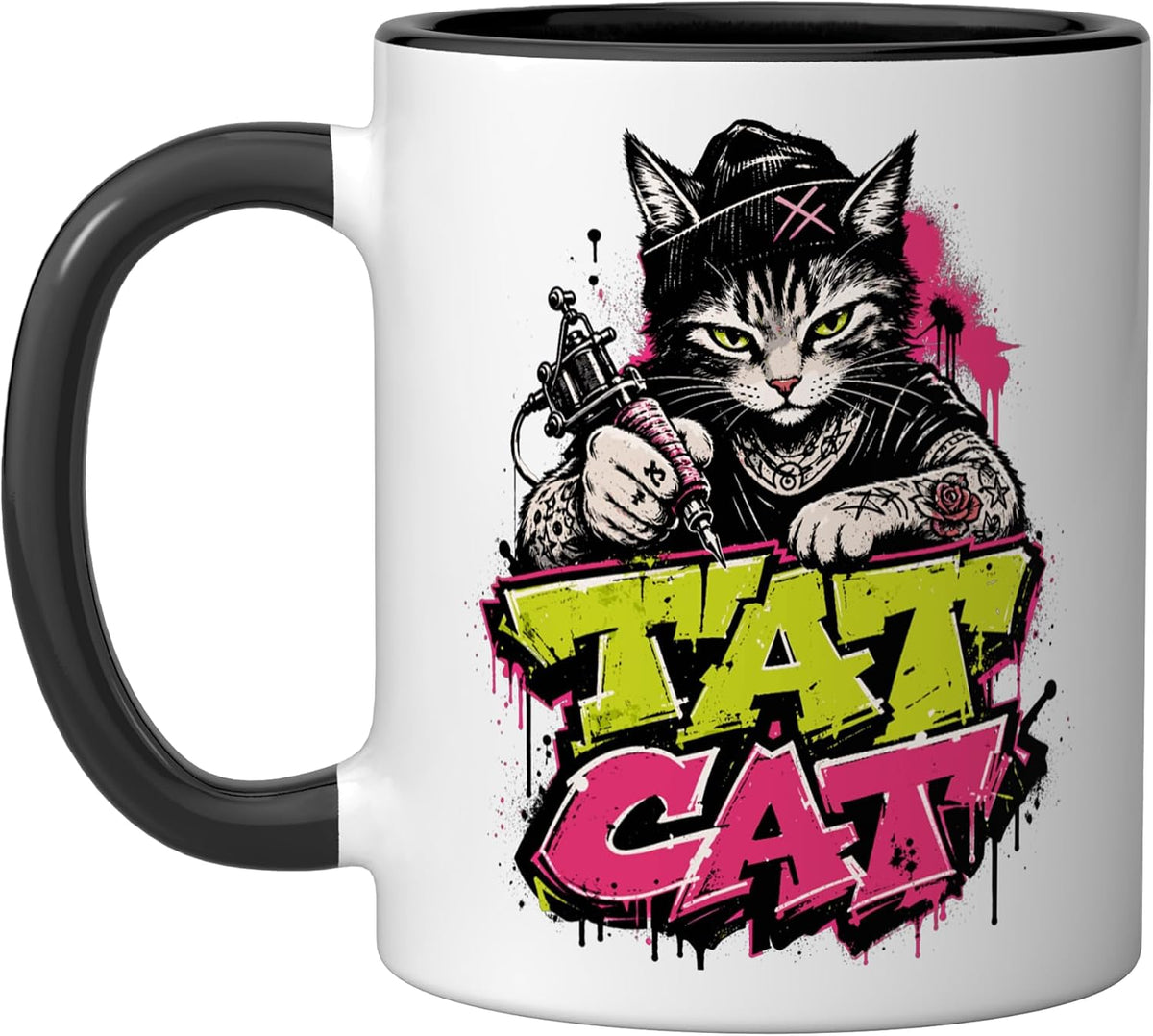 Tat Cat Tattoo Artist Punk Cat Lover Graffiti Style Ceramic Mug