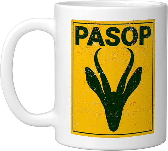 Pasop Springbok Warning Sign Funny Afrikaans Rugby Ceramic Mug
