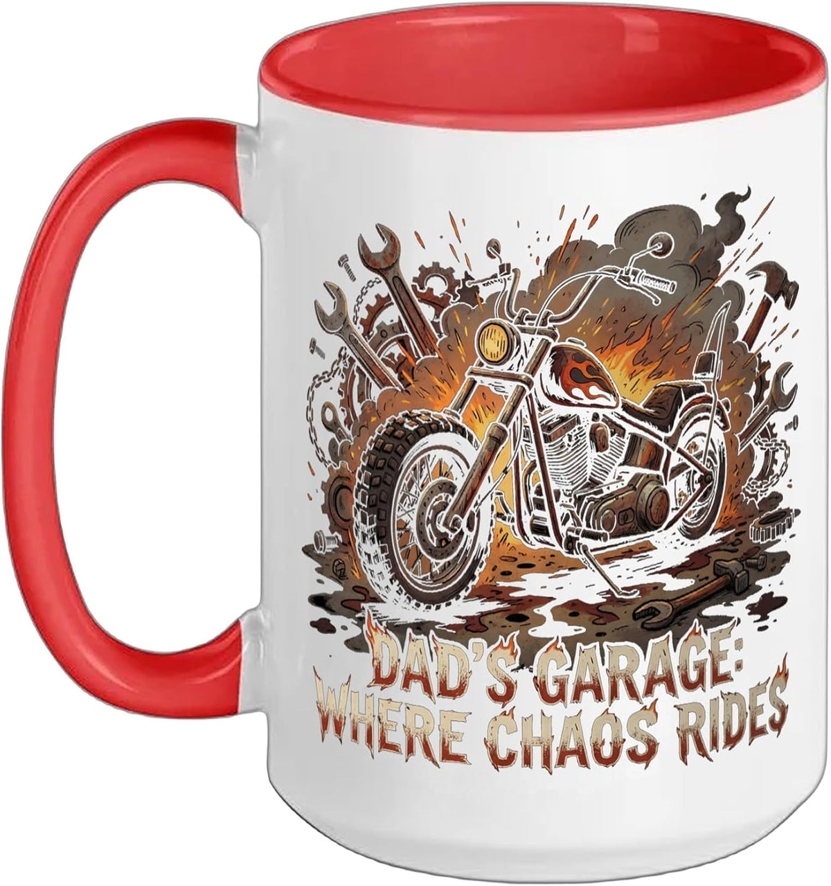Garage Motorcycle Papa Rider Biker Dad Gift Chaos Rides Ceramic Mug