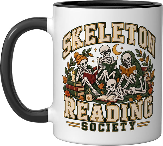 Skeleton Reading Society Book Lover Halloween Ceramic Mug