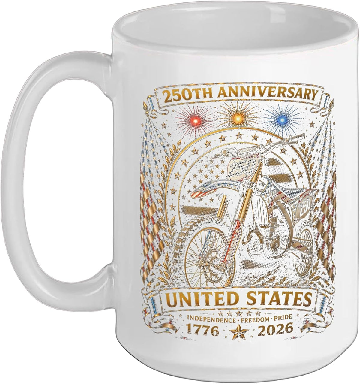 Dirt Bike 4th Of July 250 Years 250th Anniversary Usa Ceramic Mug