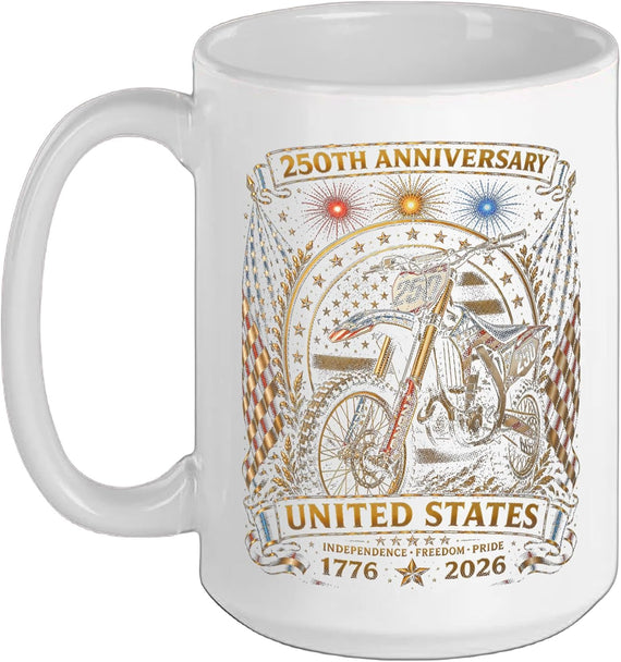 Dirt Bike 4th Of July 250 Years 250th Anniversary Usa Ceramic Mug