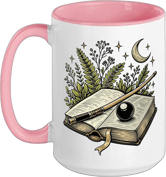 Magical Spellbook Wand Moon Ferns Ceramic Mug
