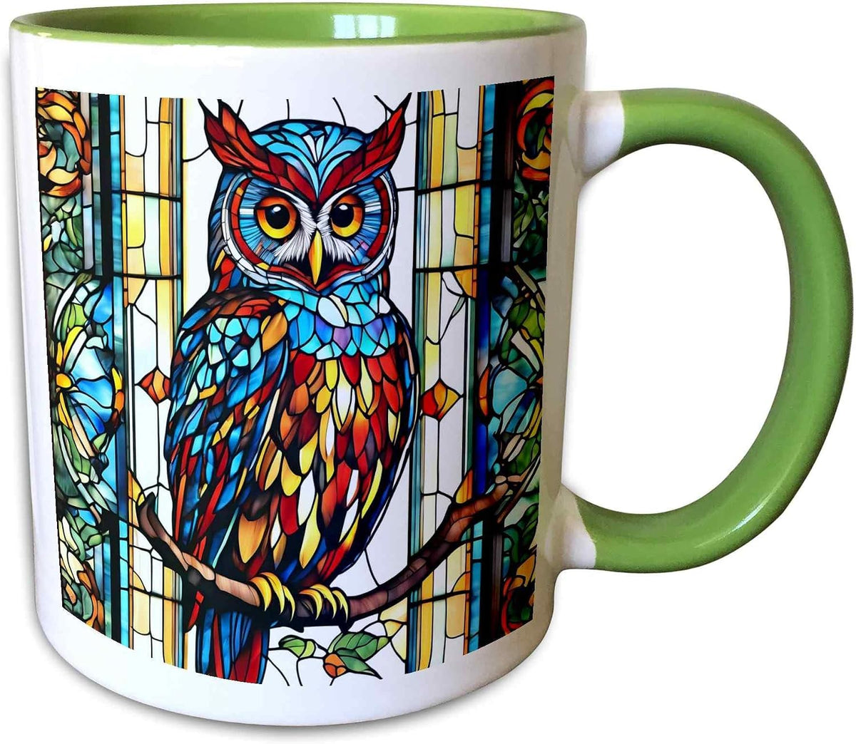 Owl In Colorful Stained Glass Ceramic Mug