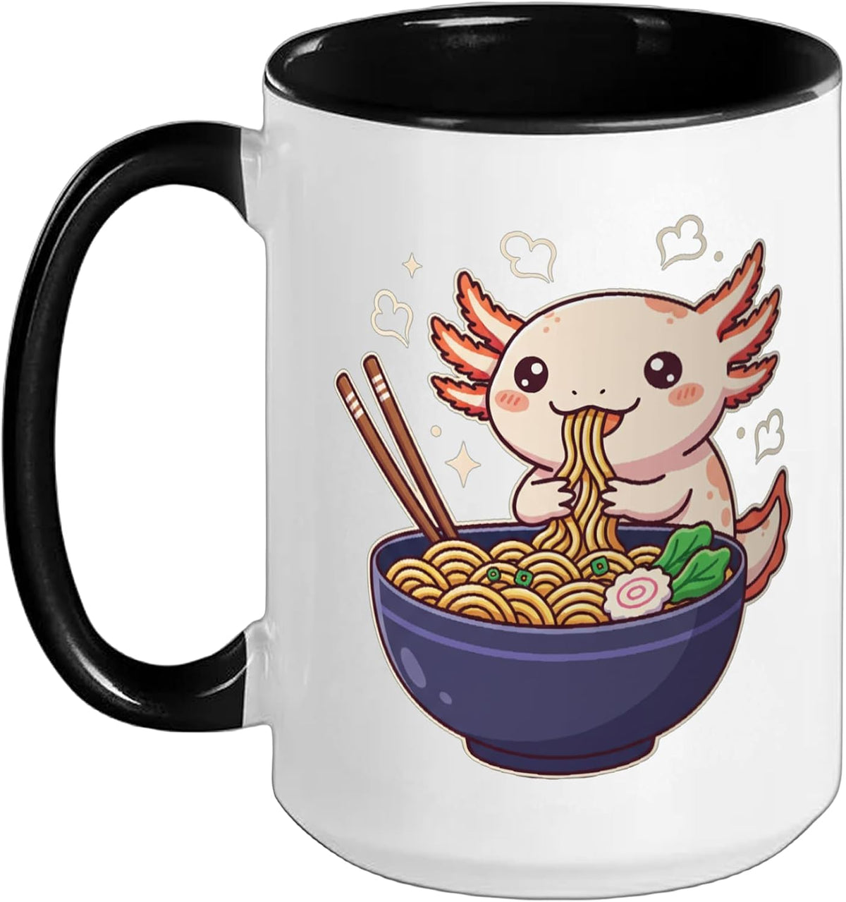 Axolotl Ramen Kawaii, Cute Axolotl Slurping Noodles Ceramic Mug