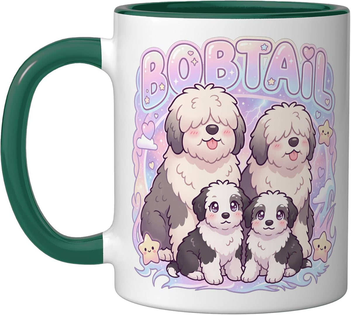 Cute Bobtail Old English Sheepdog Family Portrait Ceramic Mug