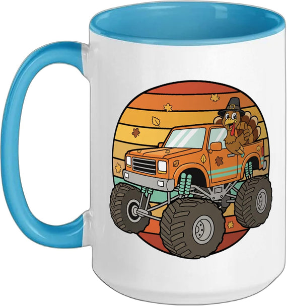 Lifted Truck Turkey Retro Sunset Thanksgiving Design Ceramic Mug
