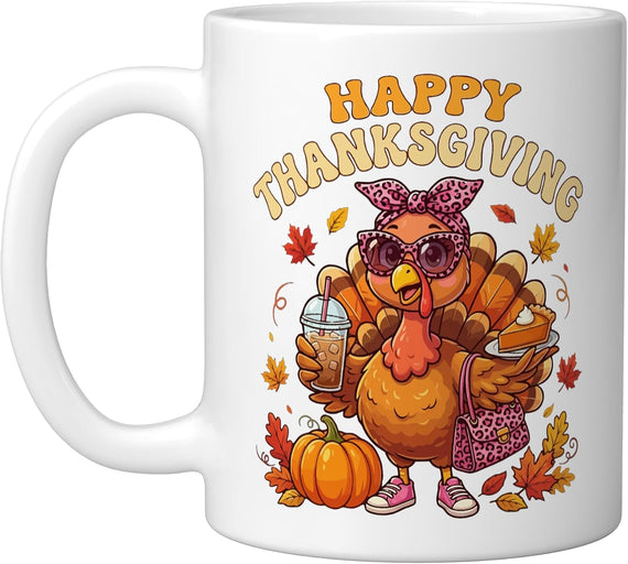 Coquette Turkey With Iced Coffee & Pie Thanksgiving Groovy Ceramic Mug