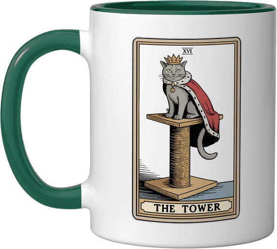 The Tower Tarot Card Mystic Cat Scratching Post Tree Cat Ceramic Mug