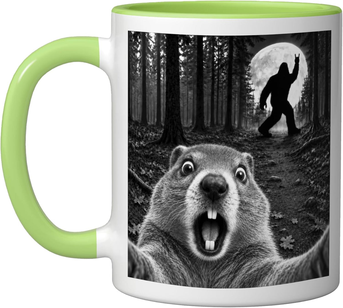 Groundhog Selfie with Bigfoot Rock and Roll Sasquatch Ceramic Mug
