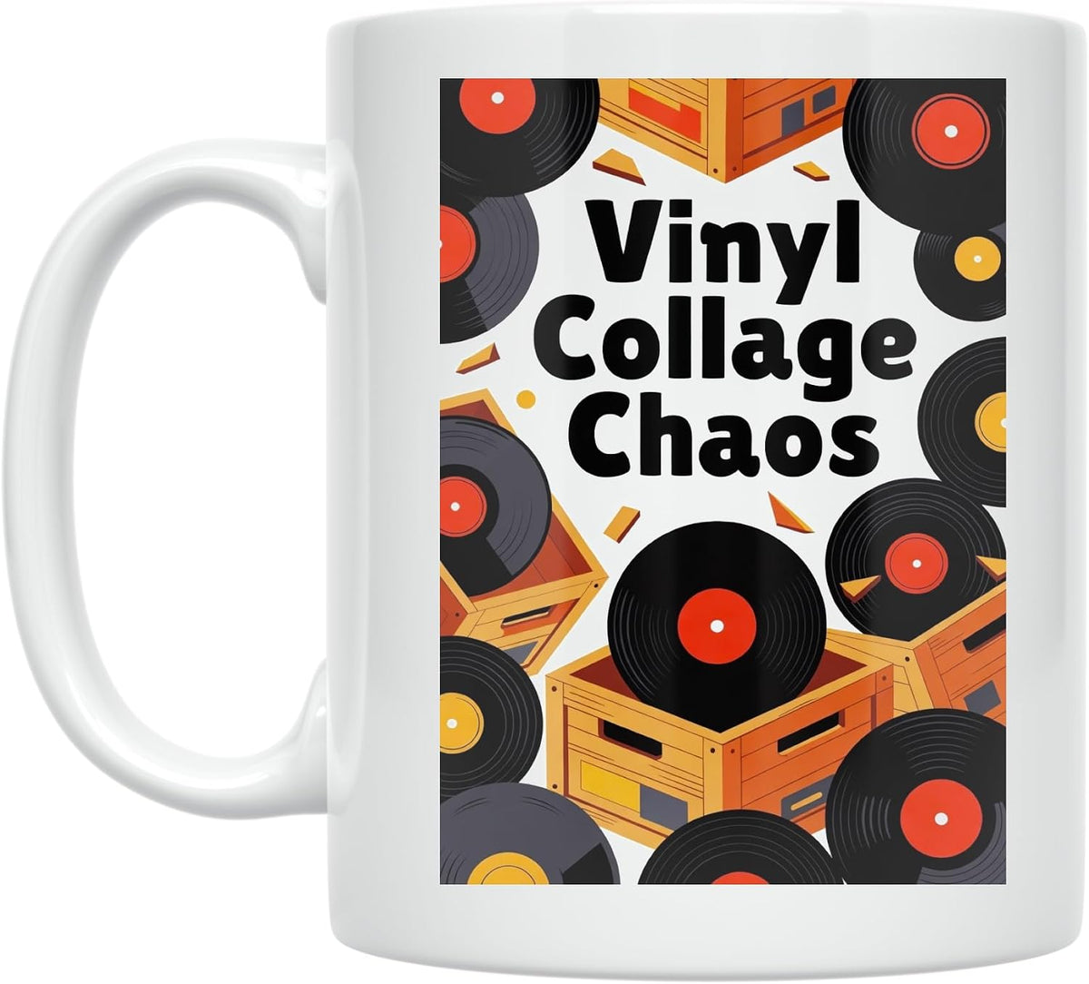 Vinyl Collage Chaos Mug - Overlapping Record Rings Design Ceramic Mug
