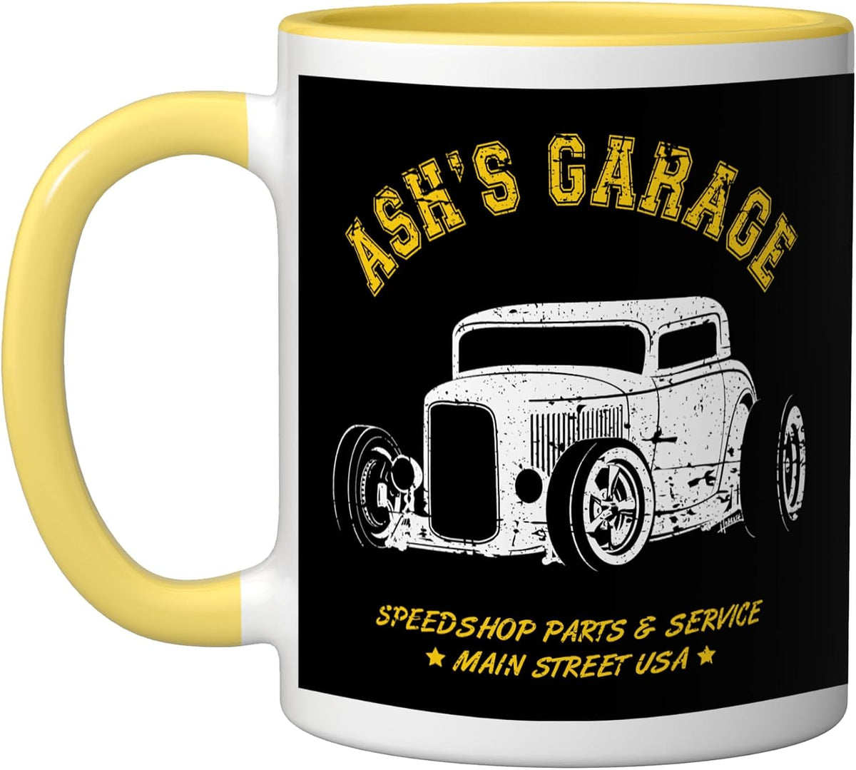 Ash's Garage Hotrod Classic Car Design For The Name Ash Ceramic Mug