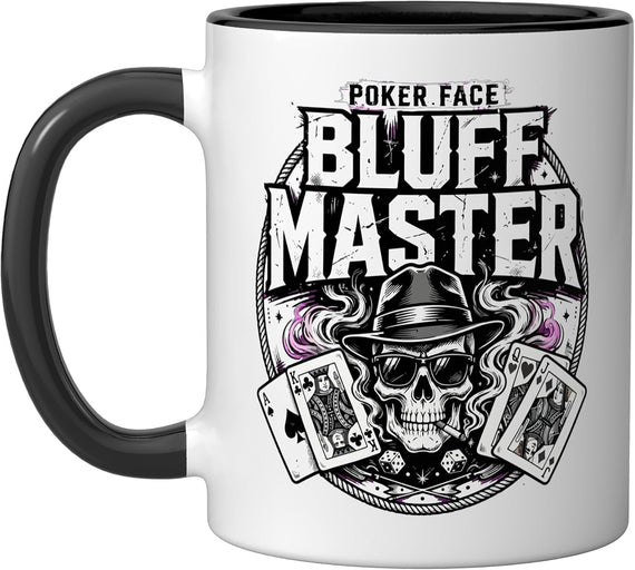 Poker Face Bluff Master Skull Card Player Ceramic Mug
