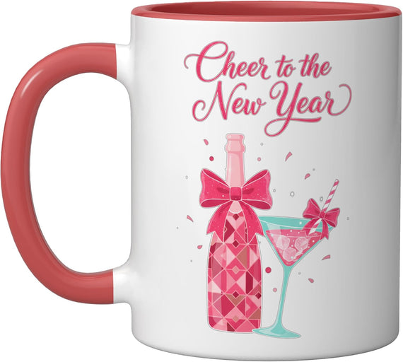 Pink Champagne Bottle & Cocktail Cheer To The New Year Ceramic Mug