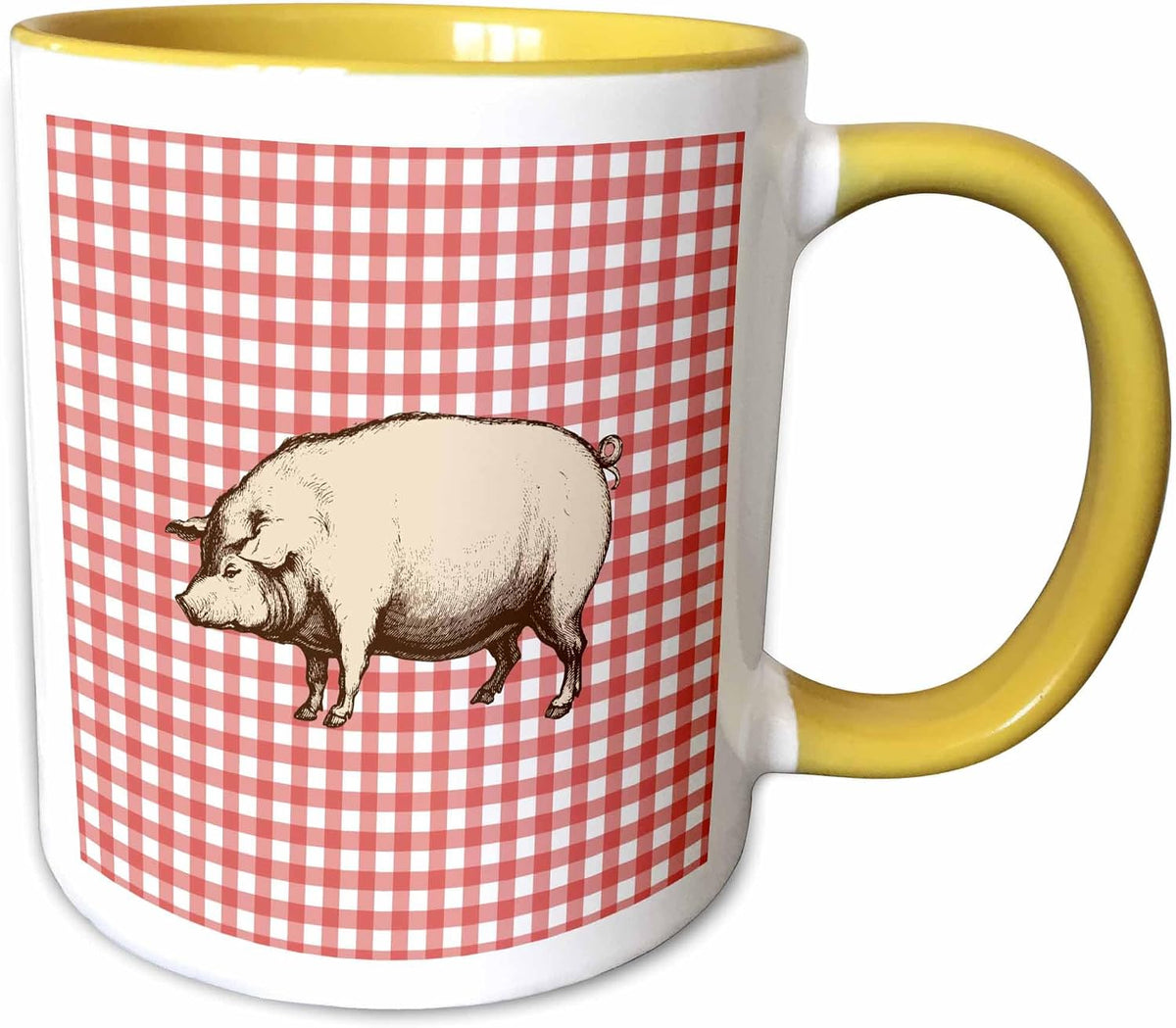 Fine Pig- Vintage Pig Art Over Faded Red Ceramic Mug