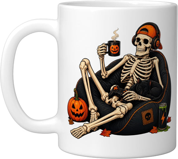 Halloween Skeleton Gamer Video Gaming Mens Boys Kids Ceramic Mug