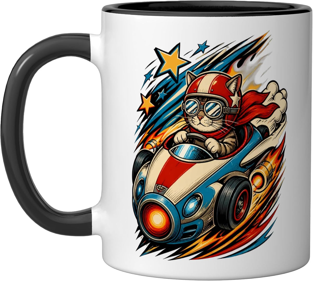 Cute Cat Race Car Driver Speed Racer Retro Ceramic Mug