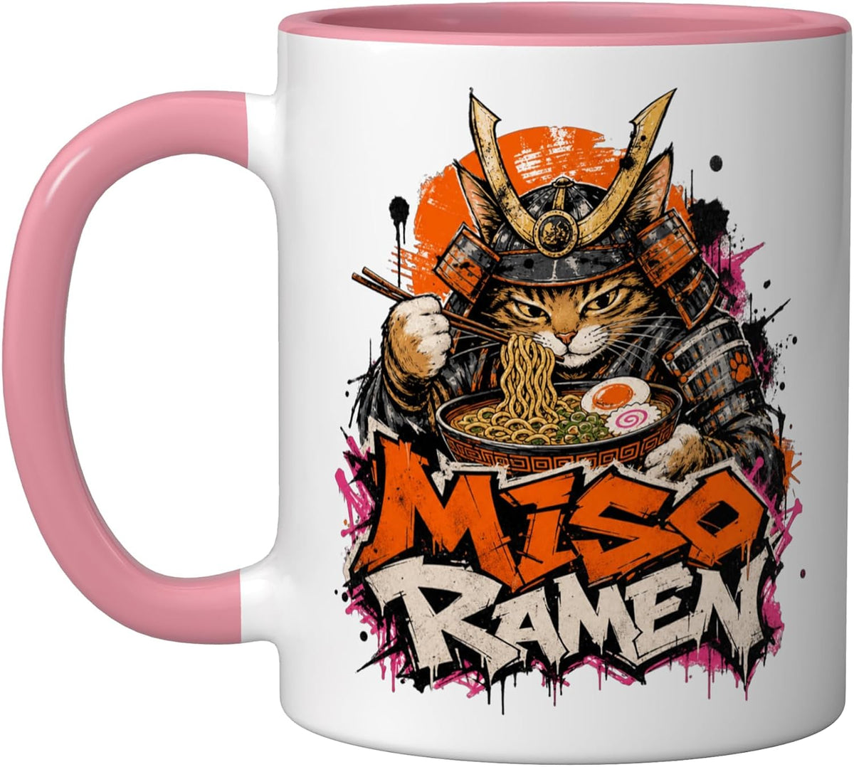 Miso-Ramen Noodles Cat Japan Graphic Samurai Warrior Manga Ceramic Mug