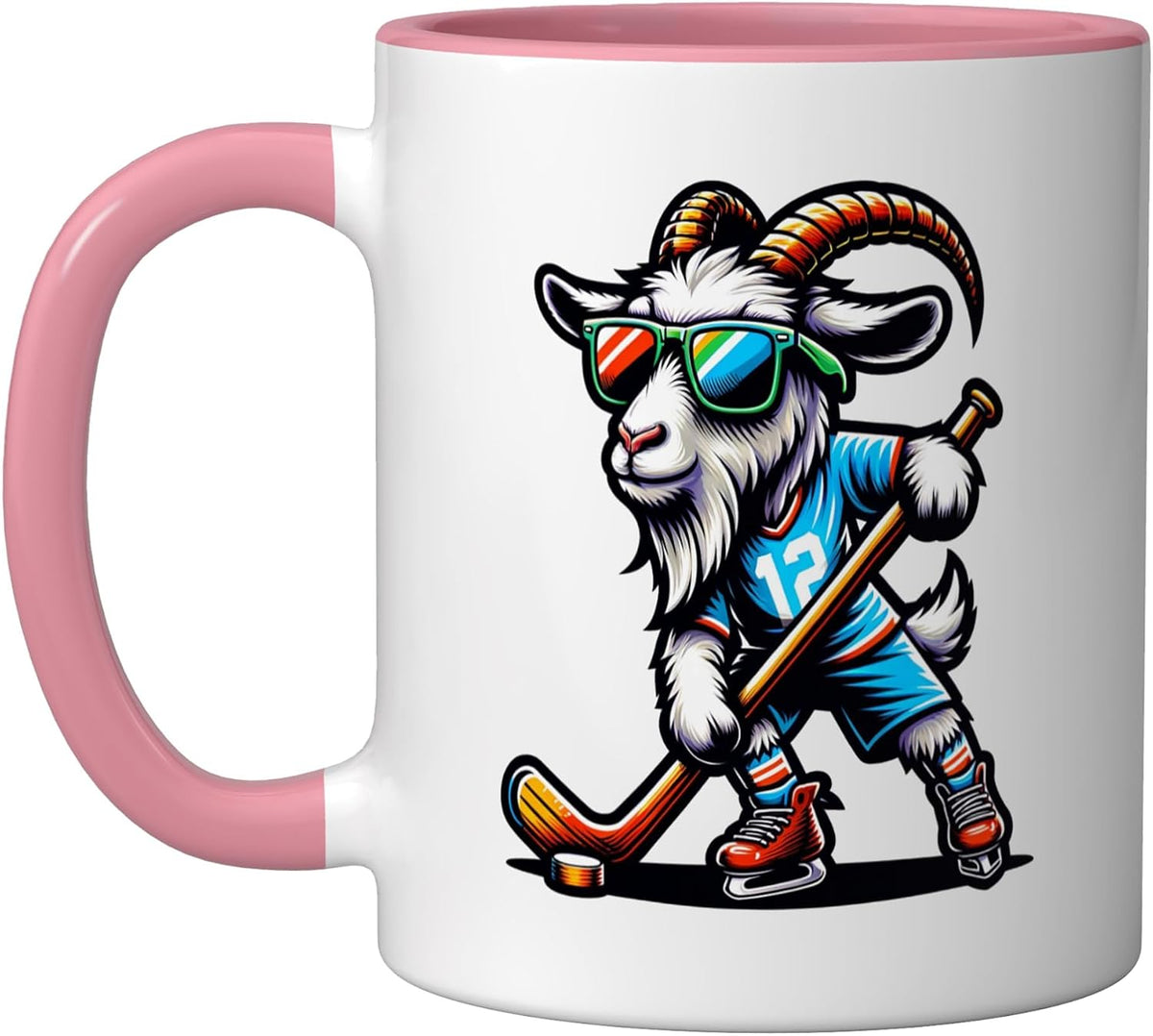 Goat On Ice Hockey Cool Sunglasses Team Ceramic Mug