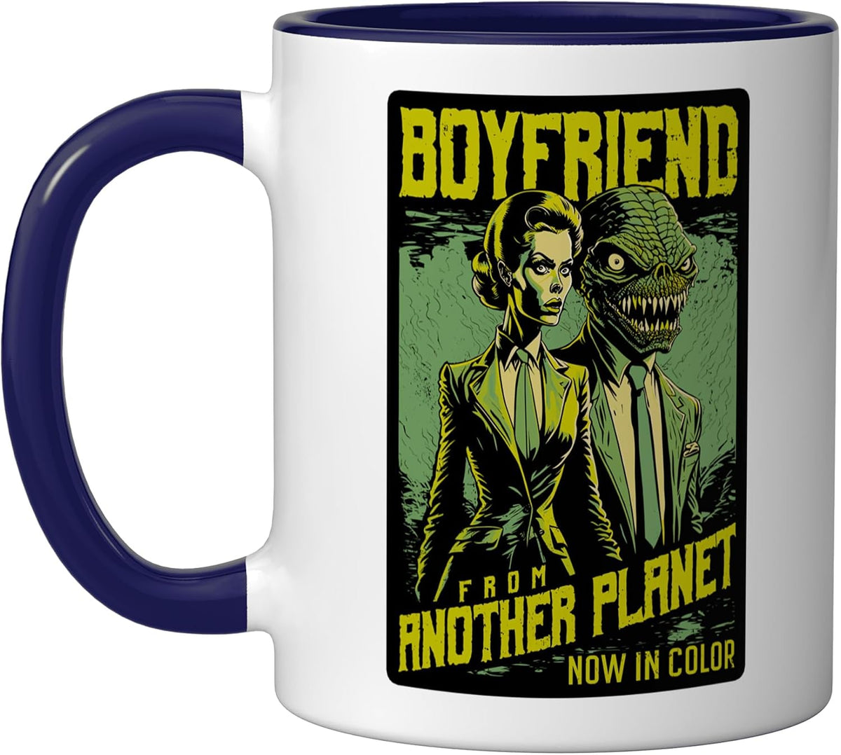 Retro Horror Movie Poster Funny Alien Boyfriend Halloween Ceramic Mug