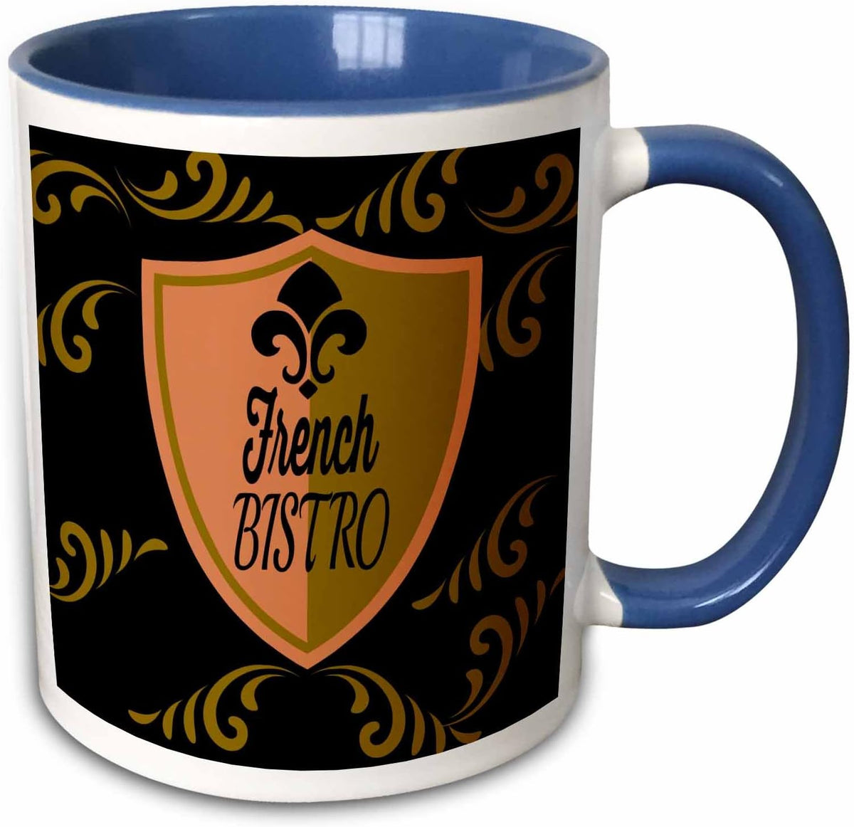 French Bistro. Fleur De Lis. Black Background Ceramic Mug