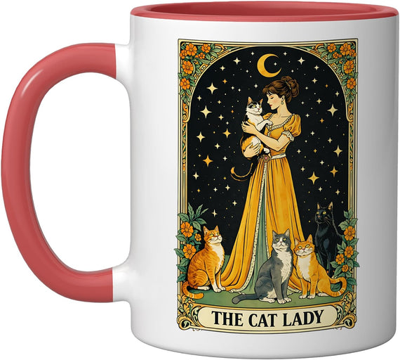 Cat Lady Tarot Card Gothic Cat Woman Mystical Ceramic Mug