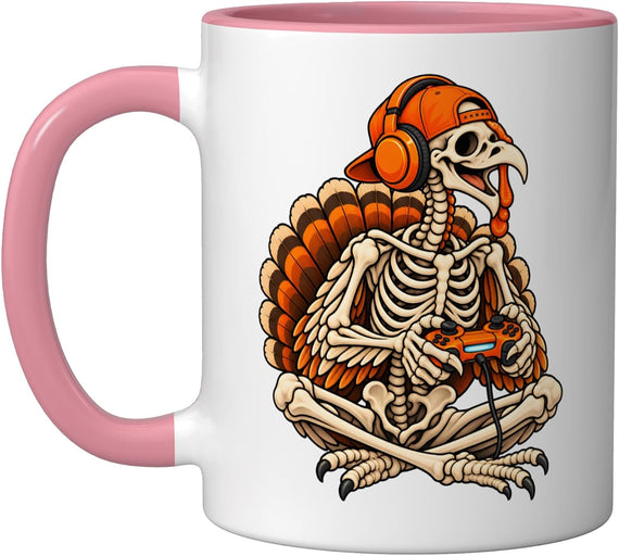 Skeleton Turkey Gamer Thanksgiving Video Game Controller Ceramic Mug
